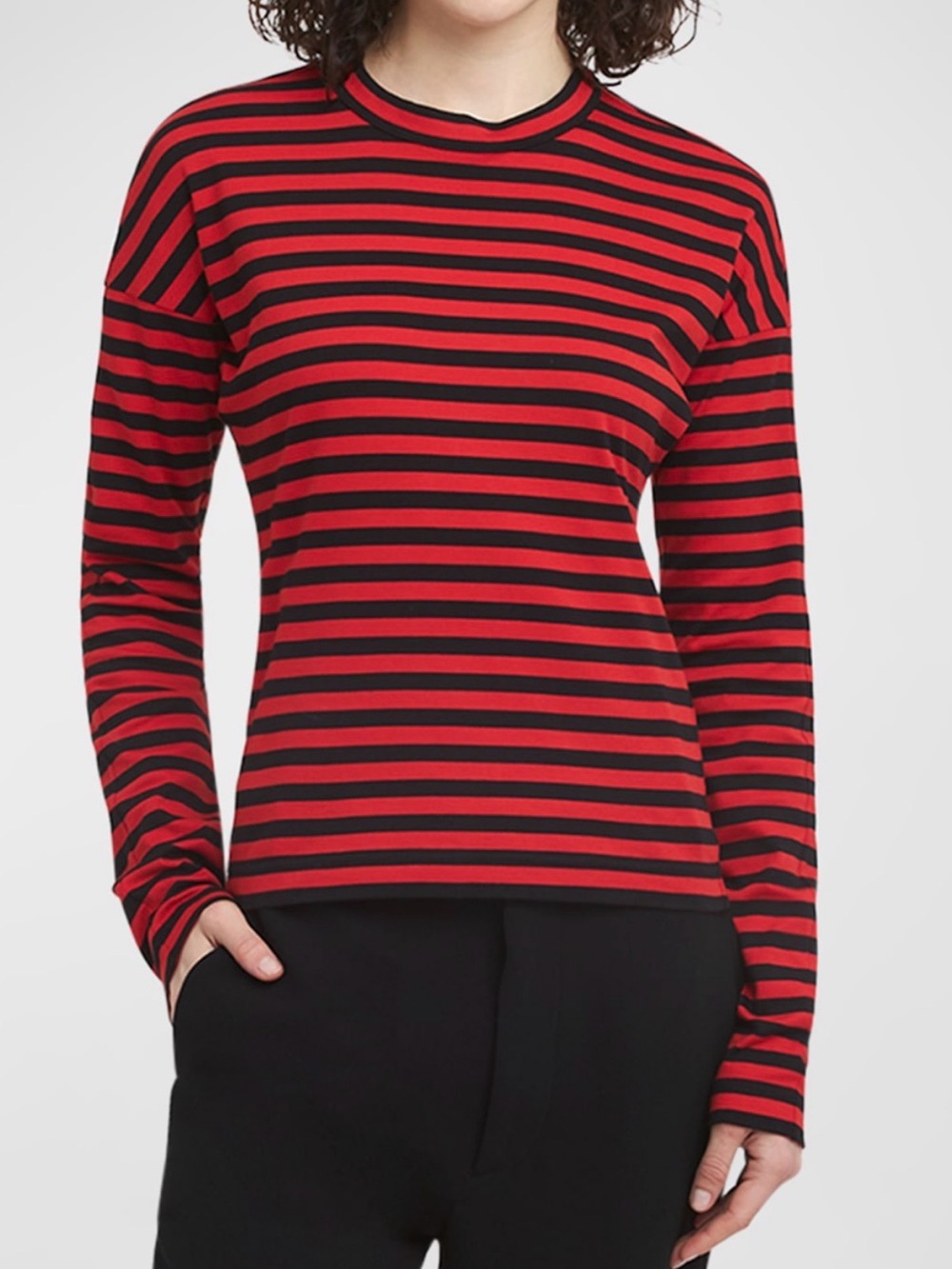 Plan C Riga Marinaio striped jersey long-sleeve shirt in black and red.